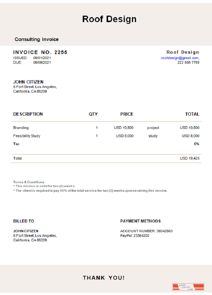 USA Roof Design invoice PSD template